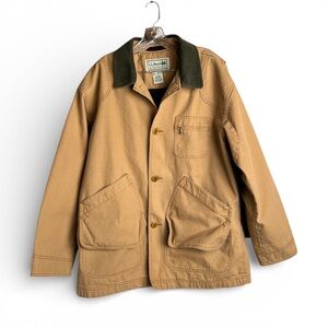 L.L. Bean Tan Field Jacket with Green Collar